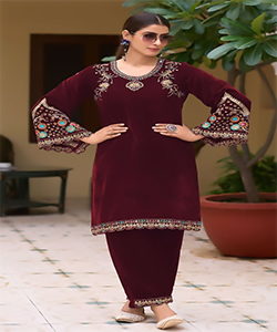 Maroon Velvet Partywear Kurtis